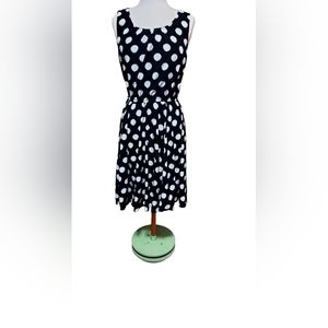 Lauren Ralph Lauren Dress L Midi Tank Polka Dot Black White Circle Skirt…